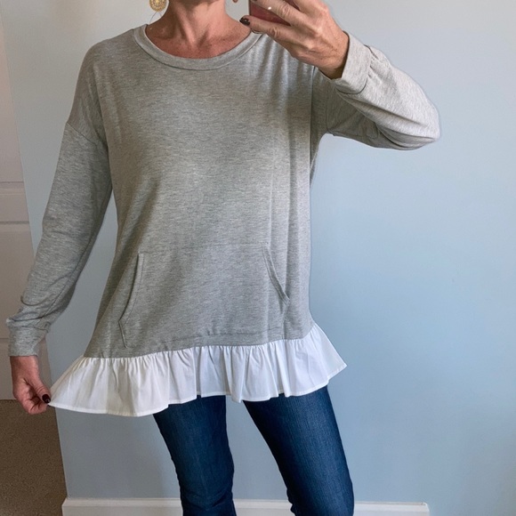 Grey & White Ruffled Hem Tunic Top - Picture 3 of 7